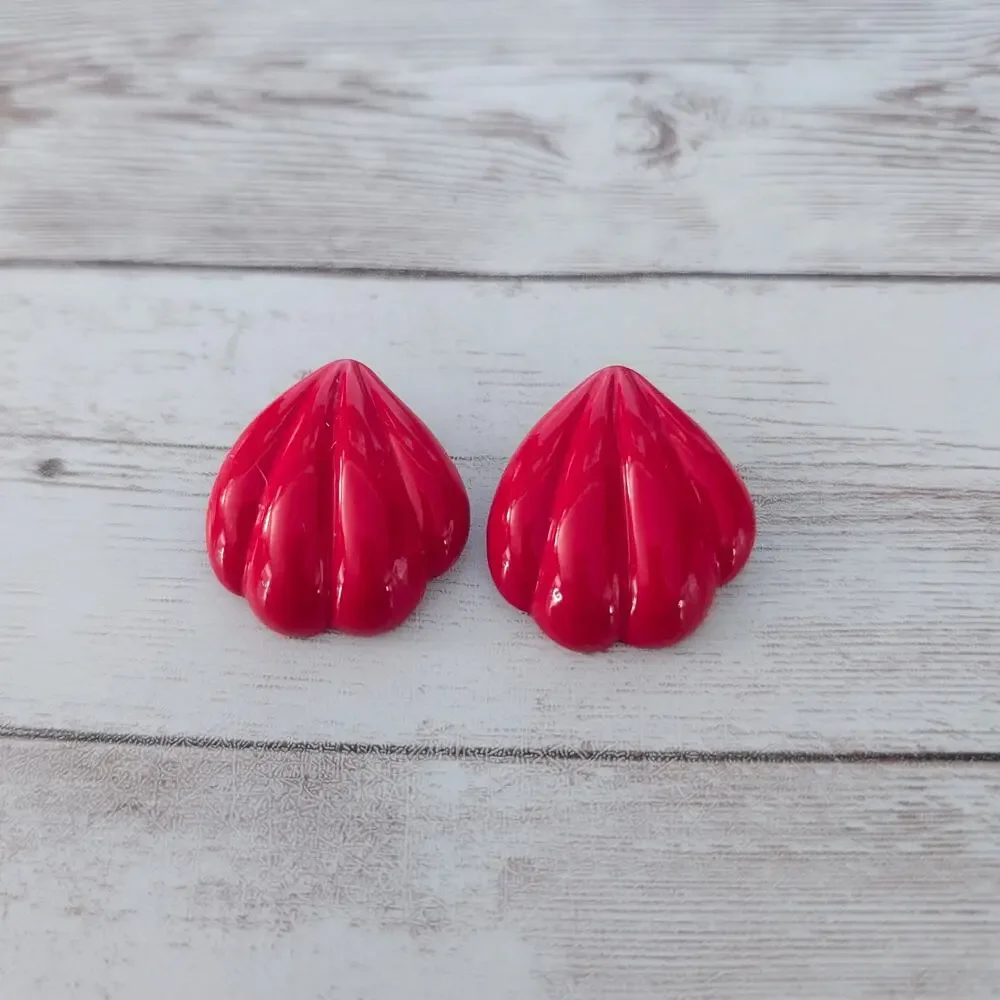 Vintage Clip On Earrings Large Red Statement Flourish 1.25